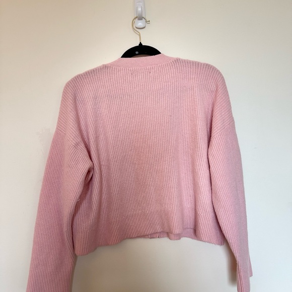 LOFT Soft Pink Ribbed V-Neck Button Cardigan - Picture 2 of 3